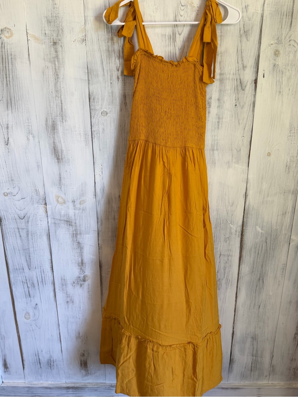 Girls' Mustard Tie-Shoulder Smocked Maxi Dress - Casual